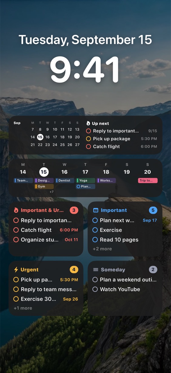 Lock Screen with a month overview, week strip and priority tasks